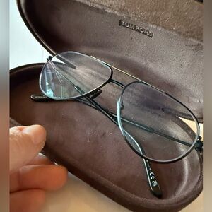 Tom Ford Aviator Metal Frame Glasses in Black with rose gold accent